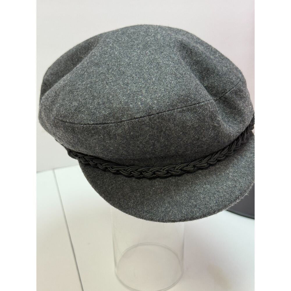 Pamoa Gray Wool Blend Fisherman Cap Newsboy Baker Boy Hat Braided Detail